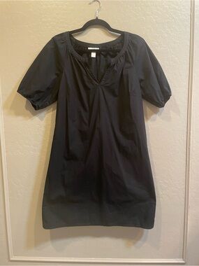 LOFT Black Mini Dress with Puff Sleeves